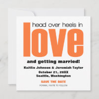 Head Over Heels Save the Date Invite, Orange