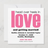 Head Over Heels Save the Date Invite, Pink