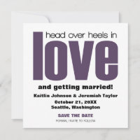 Head Over Heels Save the Date Invite, Purple