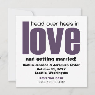 Head Over Heels Save the Date Invite, Purple Invitation