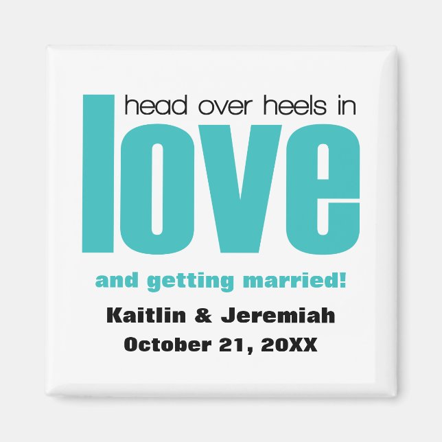 Head Over Heels Save the Date Magnet, Aqua Magnet (Front)