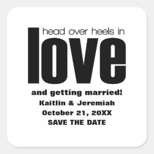 Head Over Heels Save the Date Stickers, Black Square Sticker