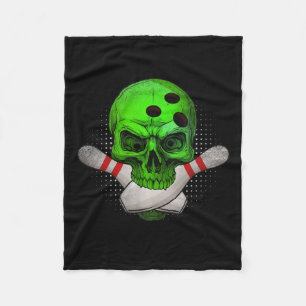 Head Skull Bowling Ball & Pins Happy Halloween Fleece Blanket