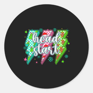 Head Start Lightning Christmas Checkered Graphic Classic Round Sticker