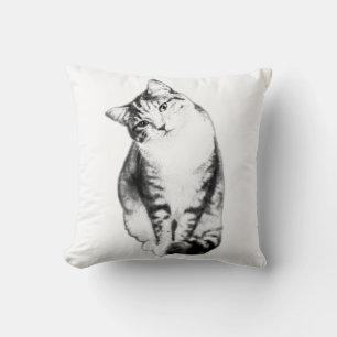 Head Tilt Tabby Cat Monochrome Throw Pillow