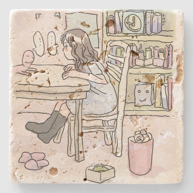 head to a table stone coaster (Front)