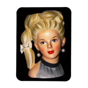 Head Vase 1960s Girl with Bouffant & Side Ponytail Magnet
