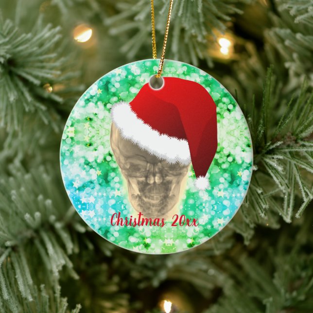 Head Xray Santa Hat Christmas  Ceramic Ornament (Tree)
