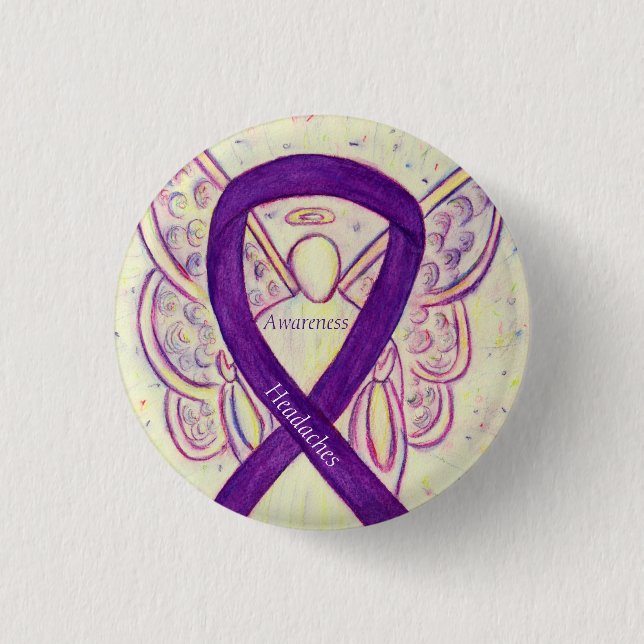 Headaches Awareness Ribbon Angel Custom Pin (Front)