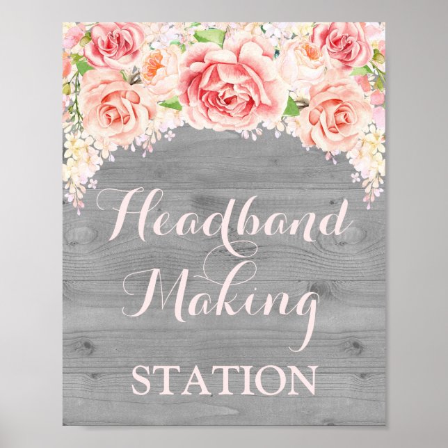 Headband Making Station Pink Watercolor Wood Poster (Front)
