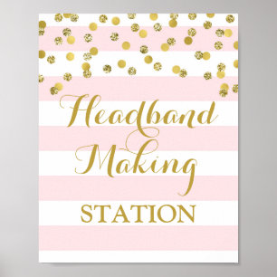 Headband Making Station Sign Pink Stripes Gold