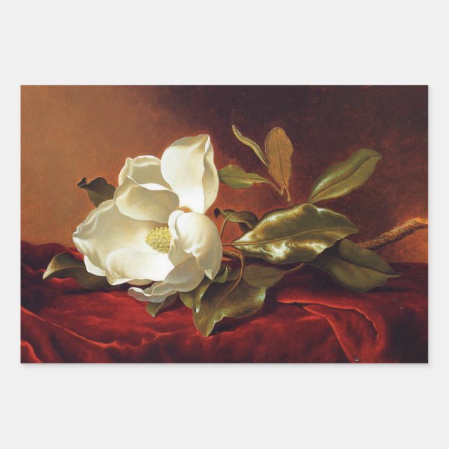 Heade - A Magnolia on Red Velvet Wrapping Paper Sheet (Front)