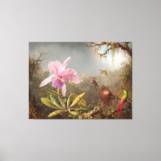 HEADE  Cattleya Orchid and Three Humminbird (1871) Canvas Print (Front)