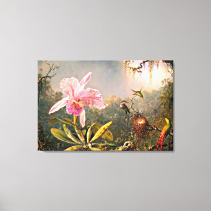Heade - Cattleya Orchid and Three Hummingbirds  Canvas Print