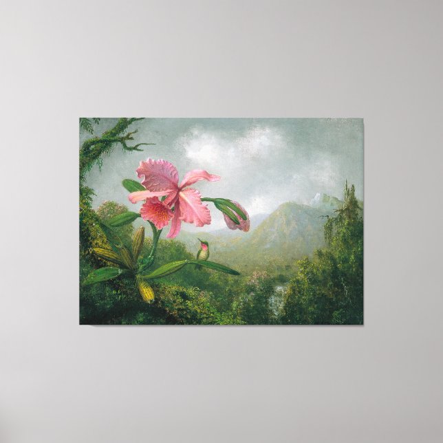 HEADE Orchid and Hummingbird near a Waterfall 1902 Canvas Print (Front)