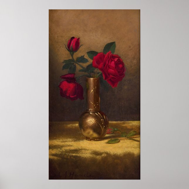 Heade - Red Roses In A Japanese Vase On Gold Cloth Poster (Front)