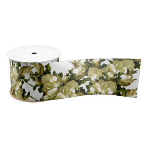 Heade White Magnolia Flower Blossoms Ribbon Satin Ribbon