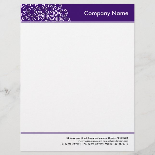 Headed and Footed - Asterisk - Deep Purple Letterhead Template (Front)