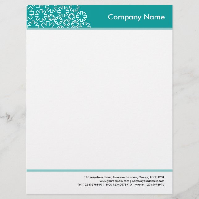Headed and Footed - Asterisk - Deep Turquoise Personalised Letterhead (Front)