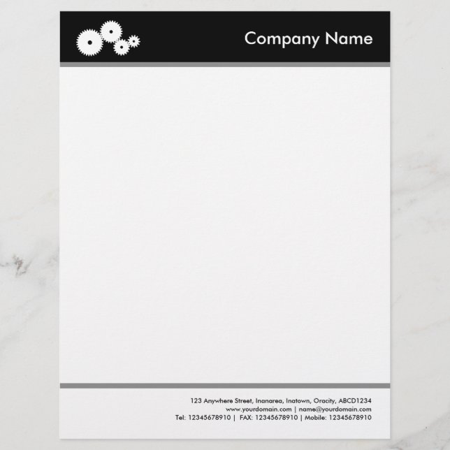 Headed and Footed (Gears) - Black Letterhead Design (Front)