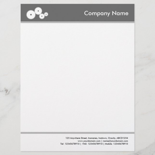 Headed and Footed (Gears) - Grey Letterhead Design (Front)