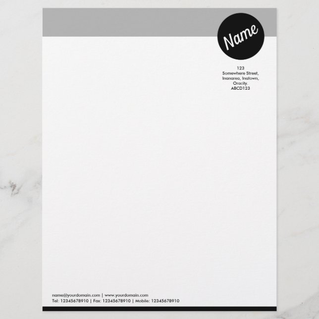 Header and Circle - Black and Grey Custom Letterhead (Front)