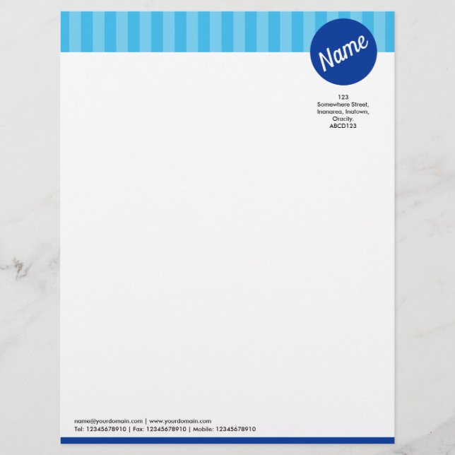 Header and Circle - Stripes - Shades of Blue Custom Letterhead (Front)