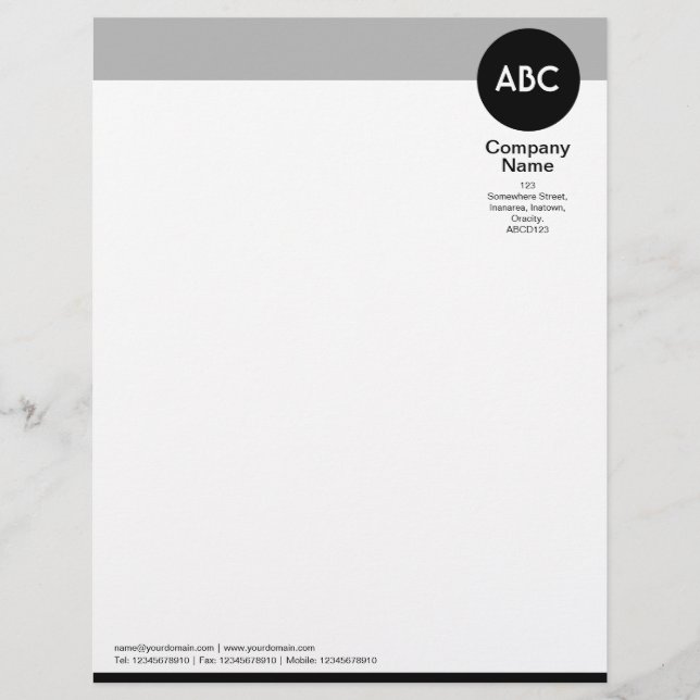 Header and Circle V2 - Black and Grey Custom Letterhead (Front)