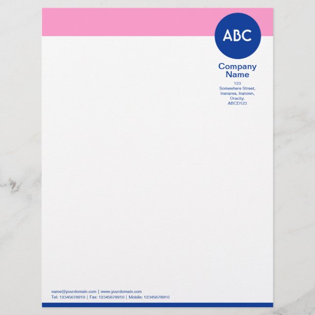Header and Circle V2 - Pink and Navy Blue Custom Letterhead (Front)