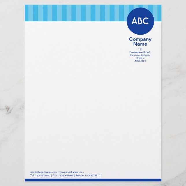 Header and Circle V2 - Stripes - Shades of Blue Custom Letterhead (Front)