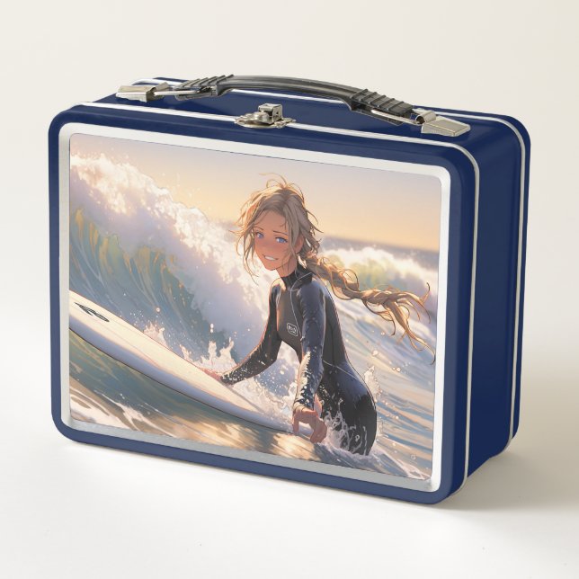 Heading out to catch a wave metal lunch box (Front)