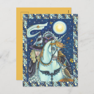 HEADLESS HORSEMAN GOTH WITCH, UNICORN & OWL Blank Holiday Postcard