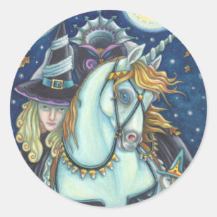 HEADLESS HORSEMAN GOTH WITCH, UNICORN, OWL CLASSIC ROUND STICKER