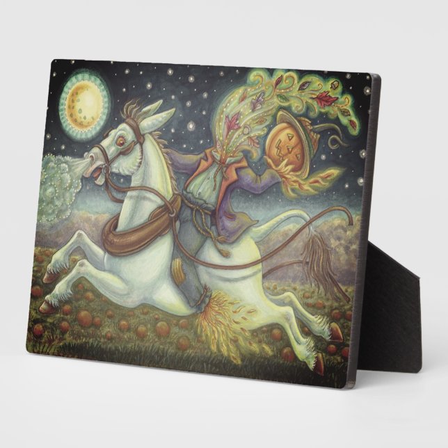 HEADLESS HORSEMAN SCARECROW & WHITE MULE Halloween Plaque (Side)
