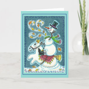 HEADLESS HORSEMAN SNOWMAN, XMAS HALLOWEEN HUMOR, HOLIDAY CARD
