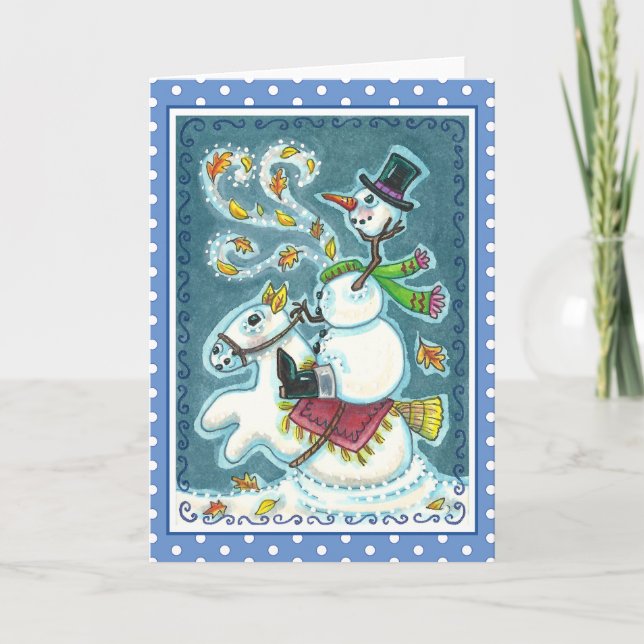 HEADLESS HORSEMAN SNOWMAN, XMAS HALLOWEEN HUMOR, HOLIDAY CARD (Front)