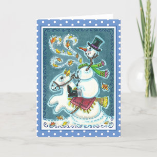 HEADLESS HORSEMAN SNOWMAN, XMAS HALLOWEEN HUMOR, HOLIDAY CARD
