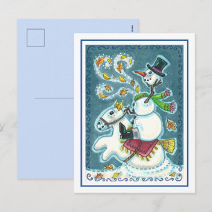 HEADLESS HORSEMAN SNOWMAN, XMAS HALLOWEEN HUMOR, HOLIDAY POSTCARD