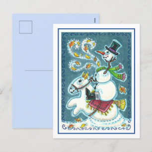HEADLESS HORSEMAN SNOWMAN, XMAS HALLOWEEN HUMOR, HOLIDAY POSTCARD