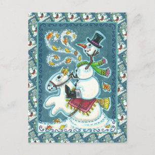 HEADLESS HORSEMAN SNOWMAN, XMAS HALLOWEEN HUMOR, HOLIDAY POSTCARD
