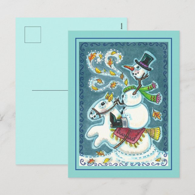 HEADLESS HORSEMAN SNOWMAN, XMAS HALLOWEEN HUMOR, HOLIDAY POSTCARD (Front/Back)