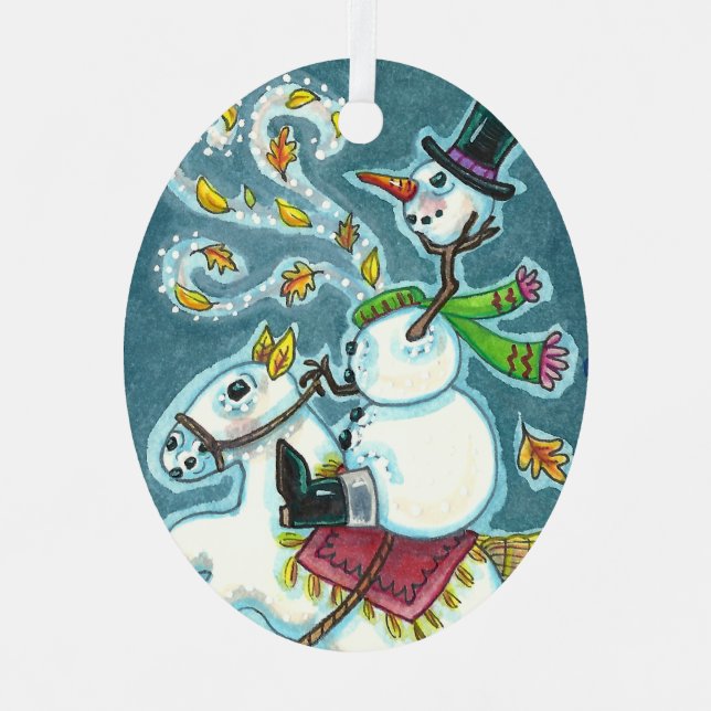 HEADLESS HORSEMAN SNOWMAN, XMAS HALLOWEEN HUMOR, METAL TREE DECORATION (Front)