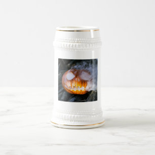 Headless Horseman's Jack-o-Lantern Head a Flame Beer Stein