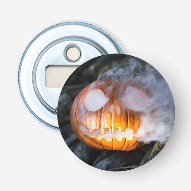 Headless Horseman's Jack-o-Lantern Head a Flame Bottle Opener (Front)