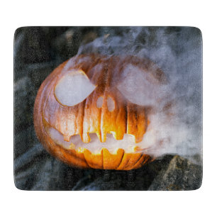 Headless Horseman's Jack-o-Lantern Head a Flame Cutting Board