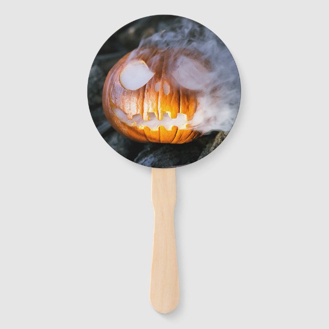 Headless Horseman's Jack-o-Lantern Head a Flame Hand Fan (Front)
