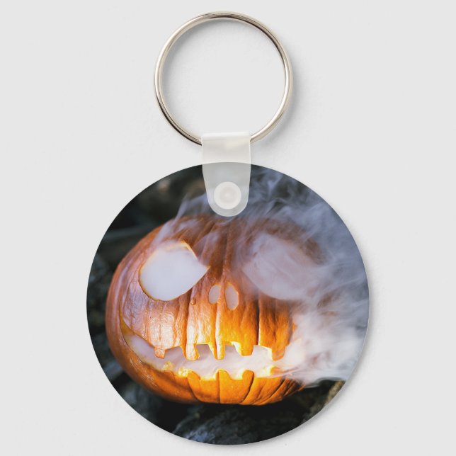 Headless Horseman's Jack-o-Lantern Head a Flame Key Ring (Front)