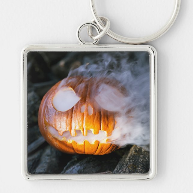 Headless Horseman's Jack-o-Lantern Head a Flame Key Ring (Front)