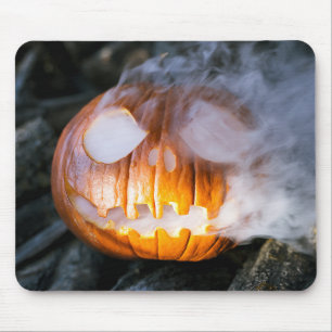 Headless Horseman's Jack-o-Lantern Head a Flame Mouse Pad