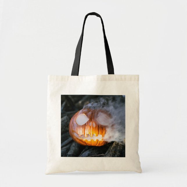 Headless Horseman's Jack-o-Lantern Head a Flame Tote Bag (Front)